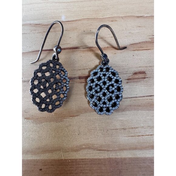 Pandora Sterling Silver Pavé Lace Oval Dangle Earrings S925 ALE, Cubic Zirconia - Picture 3 of 7